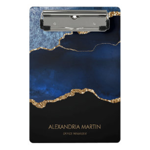 Modern Navy Blue Gold Marble Glitter Office   Mini Clipboard