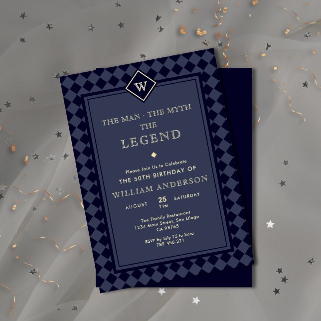 Modern Navy Blue & Gold Monogram Legend Invitation (Modern Navy Blue & Gold Monogram Legend Invitation)