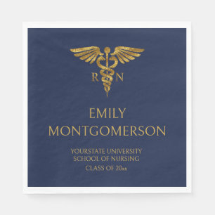 Modern Navy Blue Gold Nursing School RN Graduation Napkin