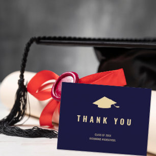 Modern Navy Blue Gold Photo Thank You Postcard