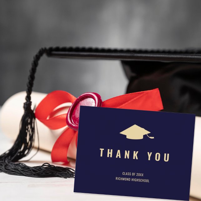 Modern Navy Blue Gold Photo Thank You Postcard (Creator Uploaded)