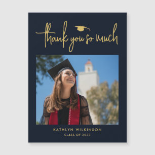 Modern Navy Blue Gold Script Simple GRAD Thank You