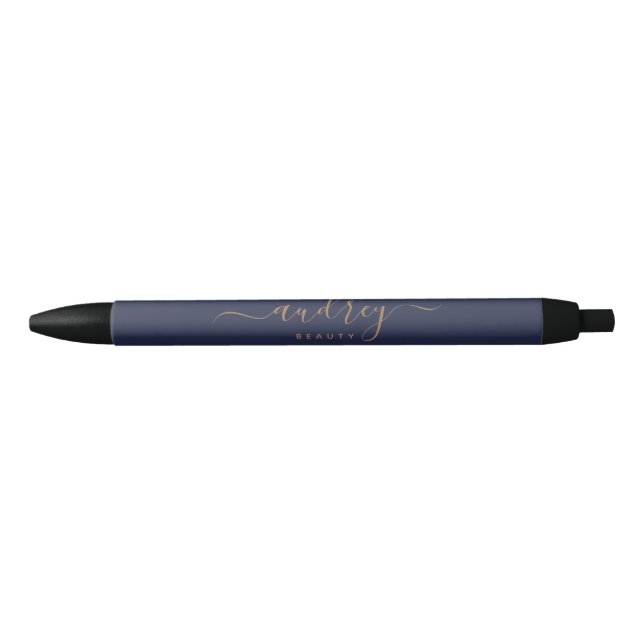 modern navy blue gold Signature Black Ink Pen (Front)
