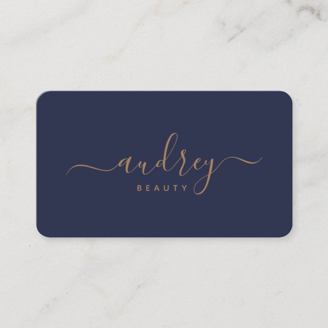 Modern Navy Blue gold Signature Business Card (Front)