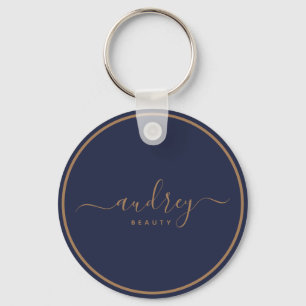 modern navy blue gold Signature Monogrammed Key Ring
