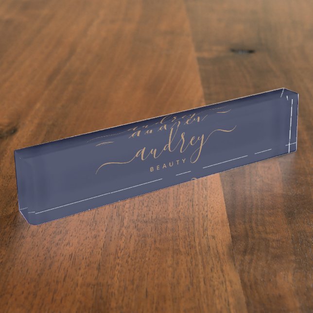 modern navy blue gold Signature Monogrammed Nameplate (Side)