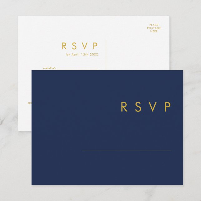 Modern Navy Blue | Gold Song Request RSVP Card (Front/Back)