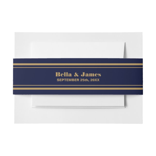 Modern Navy Blue Gold Wedding Invitation Invitation Belly Band (Front Example)