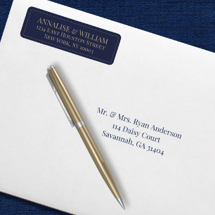 Modern Navy Blue Gold Wedding Return Address