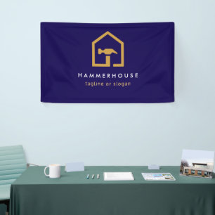 Modern Navy Blue & Golden Construction Building Banner