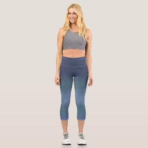 Modern navy blue gradient Watercolor galaxy space  Capri Leggings