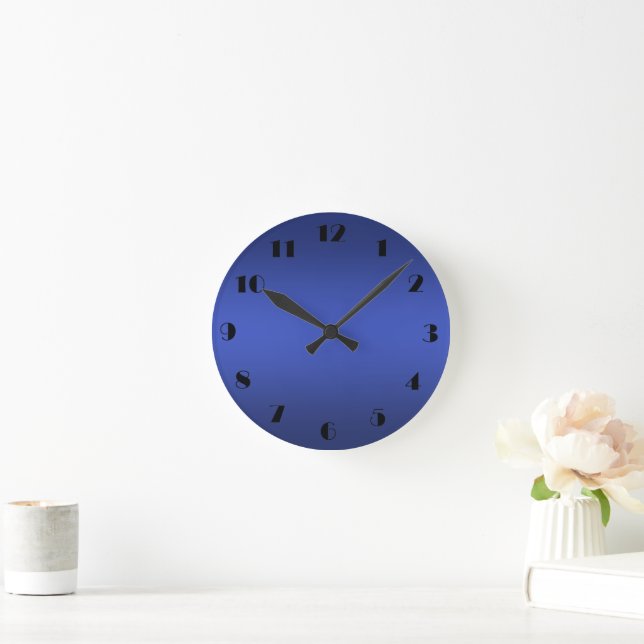 Modern navy blue gradient Watercolor galaxy space  Round Clock (Home)