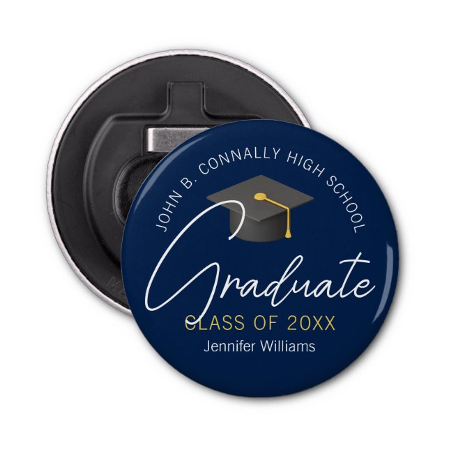 Modern Navy Blue Graduate Custom 2025 Graduation Bottle Opener (Front)