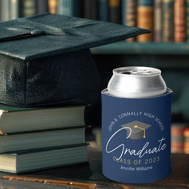 Modern Navy Blue Graduate Custom Graduation Party Can Cooler (Creator Uploaded)