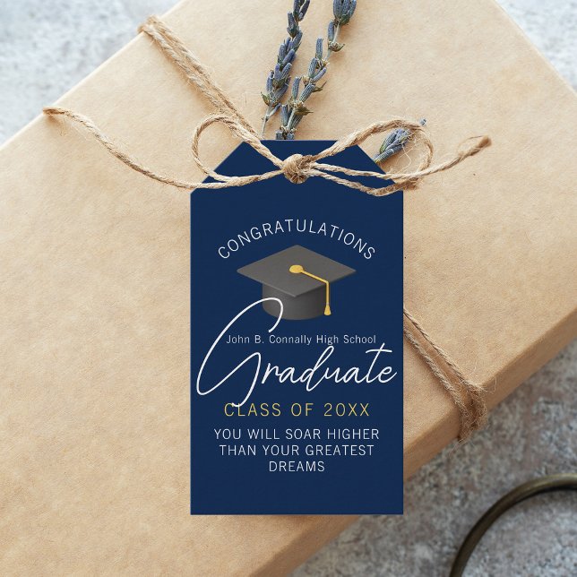 Modern Navy Blue Graduate Custom Graduation Party Gift Tags (Creator Uploaded)