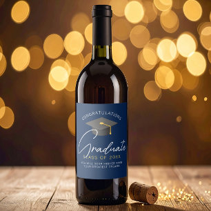 Modern Navy Blue Graduate Custom Graduation Party Wine Label