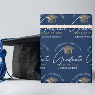 Modern Navy Blue Graduate Customised Graduation Wrapping Paper