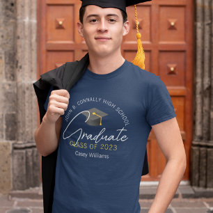 Modern Navy Blue Graduate Personalised Graduation T-Shirt
