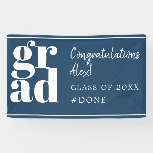 Modern Navy Blue Graduation Party Banner (Horizontal)