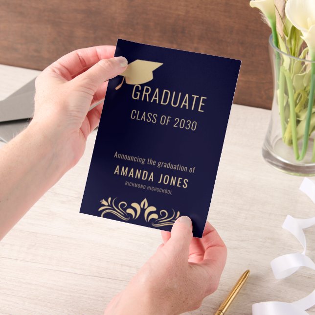 Modern Navy Blue Graduation Party Invitation (Handheld)