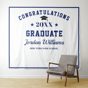 Modern Navy Blue Graduation Party Photo Backdrop Tapestry