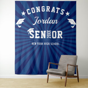 Modern Navy Blue Graduation Photo Booth Backdrop Tapestry