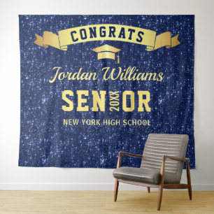 Modern Navy Blue Graduation Photo Booth Backdrop Tapestry