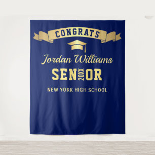 Modern Navy Blue Graduation Photo Booth Backdrop Tapestry