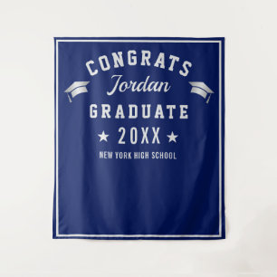 Modern Navy Blue Graduation Photo Booth Backdrop Tapestry