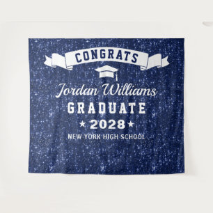 Modern Navy Blue Graduation Photo Booth Backdrop Tapestry