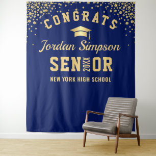 Modern Navy Blue Graduation Photo Booth Backdrop Tapestry