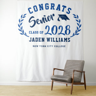 Modern Navy Blue Graduation Photo Booth Backdrop Tapestry