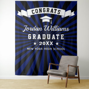 Modern Navy Blue Graduation Photo Booth Backdrop Tapestry