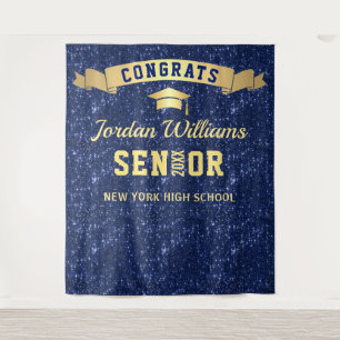 Modern Navy Blue Graduation Photo Booth Backdrop Tapestry