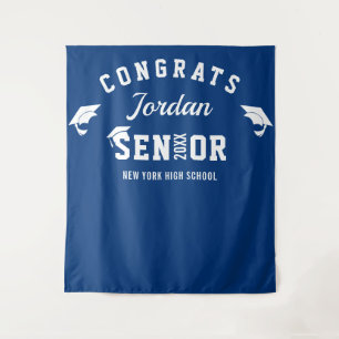 Modern Navy Blue Graduation Photo Booth Backdrop Tapestry
