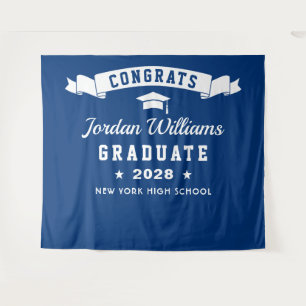 Modern Navy Blue Graduation Photo Booth Backdrop Tapestry