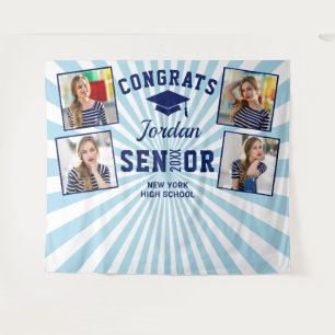 Modern Navy Blue Graduation Photo Booth Backdrop Tapestry