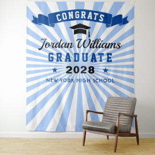 Modern Navy Blue Graduation Photo Booth Backdrop Tapestry