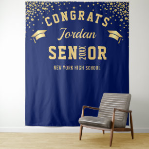 Modern Navy Blue Graduation Photo Booth Backdrop Tapestry