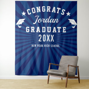Modern Navy Blue Graduation Photo Booth Backdrop Tapestry