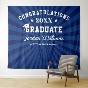 Modern Navy Blue Graduation Photo Booth Backdrop Tapestry