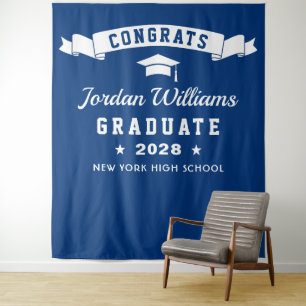 Modern Navy Blue Graduation Photo Booth Backdrop Tapestry