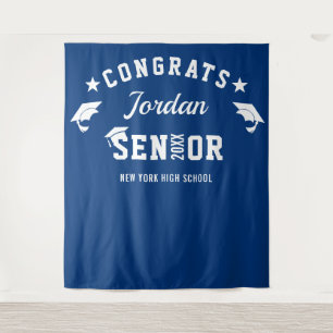 Modern Navy Blue Graduation Photo Booth Backdrop Tapestry
