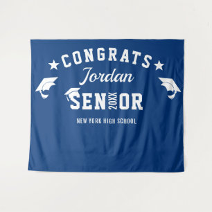 Modern Navy Blue Graduation Photo Booth Backdrop Tapestry