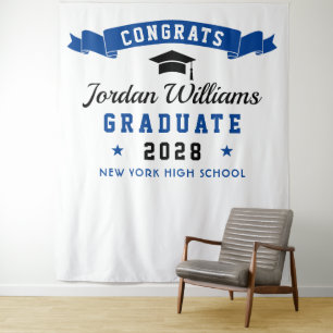 Modern Navy Blue Graduation Photo Booth Backdrop Tapestry