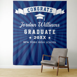Modern Navy Blue Graduation Photo Booth Backdrop Tapestry