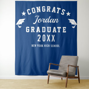 Modern Navy Blue Graduation Photo Booth Backdrop Tapestry