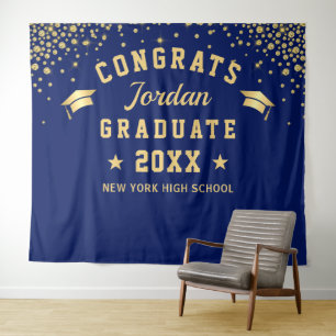 Modern Navy Blue Graduation Photo Booth Backdrop Tapestry