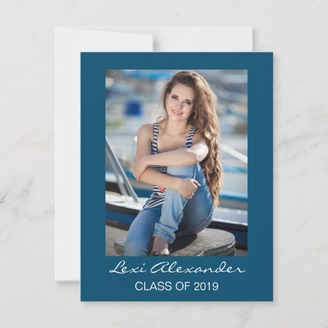 Modern Navy Blue Graduation Photo Invitation (Front)