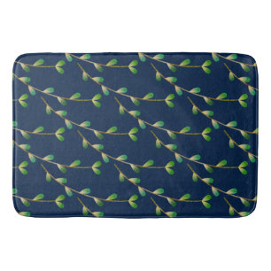 Modern Navy Blue Greenery Bath Mat
